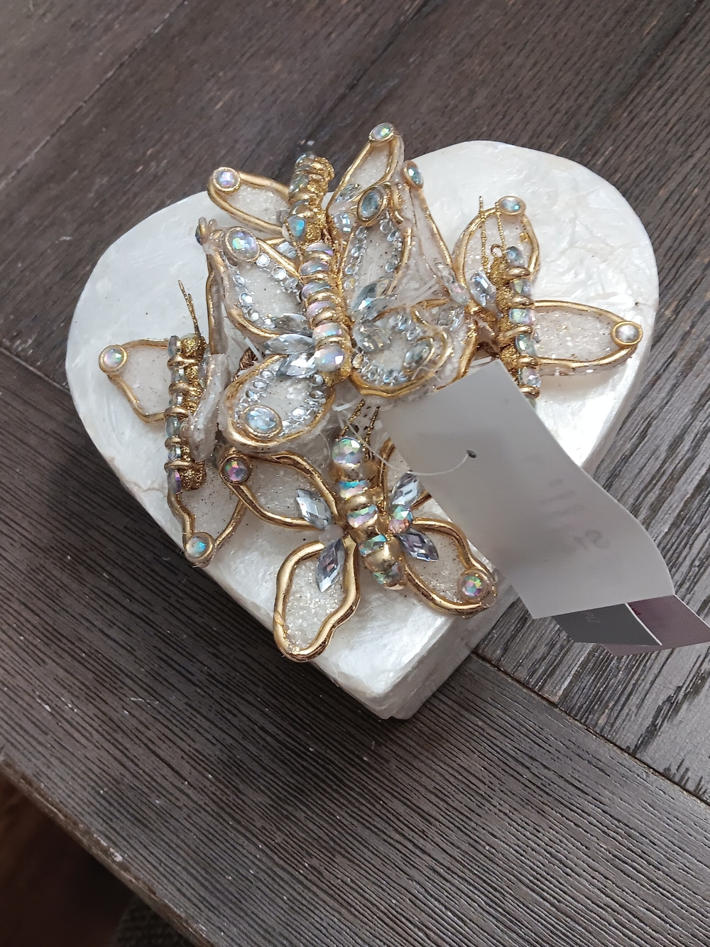 Gold-Tone Crystal Butterfly Cluster Jewelry Box with Iridescent Stones